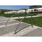 Stainless steel bicycle lean-on hoop |  48 mm | to be fixed by plugswith base plate  120 mmpitch circle  94 mm3 holes  14 mm